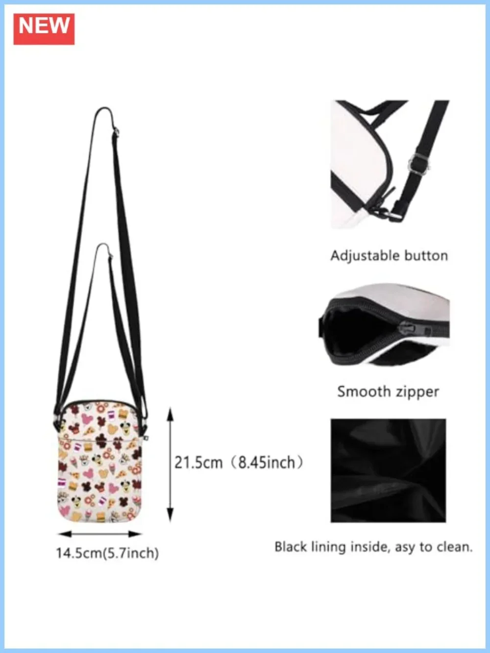 Printed Canvas Crossbody Bag Novelty Snack Zipper Pouch